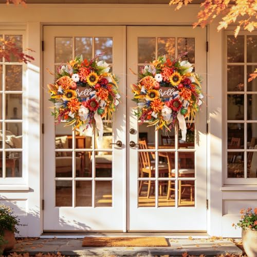 Fall Wreaths for Front Door 24 Inch Autumn Harvest Sunflower Apple Wreath