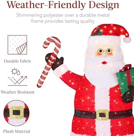 Best Choice Products 5ft Lighted Pop-Up Santa, Large Outdoor Christmas Holiday Decoration w/ 250 LED Lights, Twinkling Candy Cane, Gift Box, Hat