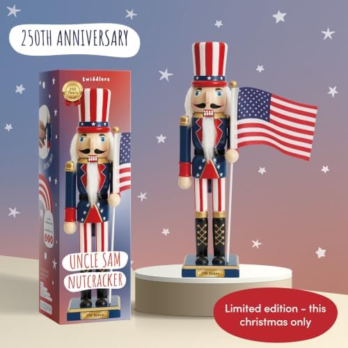 THE TWIDDLERS 250th Anniversary USA Wooden Nutcracker 12 Inch - American Flag Decorative Christmas Nutcracker Figures Uncle Sam - Christmas Ornament Holiday Decor