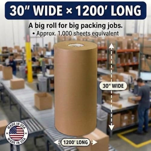 BOX USA Kraft Paper Roll 30 x 14400" (1200'), 30# Recycled for Packing