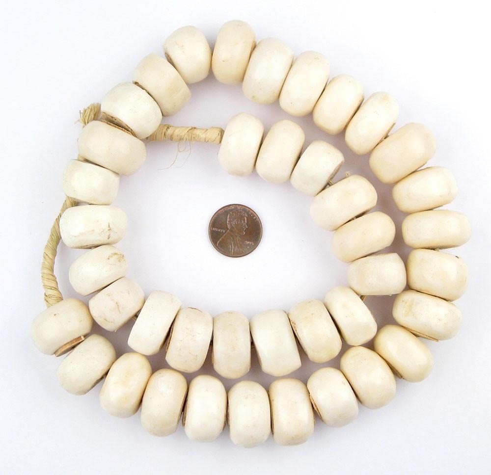 White Bone Beads - Full Strand of Fair Trade African Beads (Large, White)