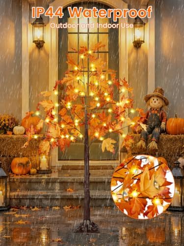 2 Pack 5FT 200 LED Lighted Maple Tree, Artificial Fall Tree Outdoor/Indoor