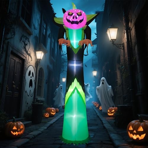 12ft Halloween Inflatable Decor with LED Lights Outdoor Blow up Decor Inflatables for Halloween/Yard/Lwan/Garden Outside Decor (12ft Black Pumpkin)