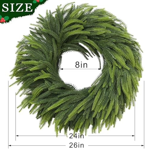 26" Lifelike Artificial Christmas Norfolk Pine Wreath for Front Door Decor