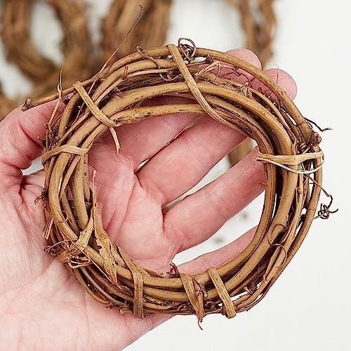 4 Inch Grapevine Twig Wreaths by Factory Direct Craft (36 Pieces) - Bulk Pack of 36 Natural Dried Vine Round Wreath Frames (4 inch Diameter)