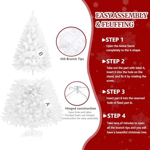 4ft White Artificial Christmas Tree,Arbol de Navidad Small Fake Xmas Tree