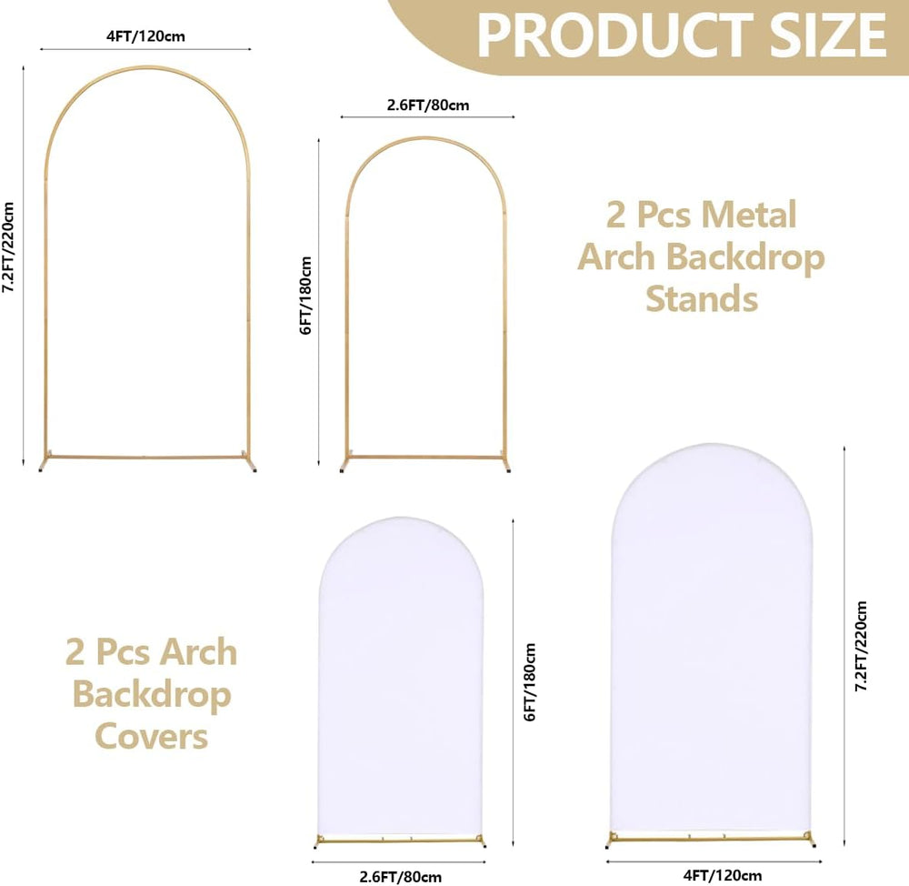 Metal Arch Backdrop Stand Set of 2 With White Cover (7.2FT+6FT)