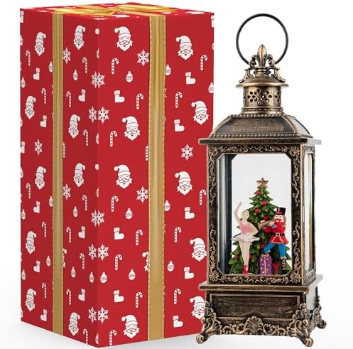 VISFLAIR Christmas Snow Globe Nutcracker Lantern, Musical Lighted Nutcracker & Ballerina Water Lantern Swirling Glittering Home Decoration and Gift, Battery Operated or USB Powered