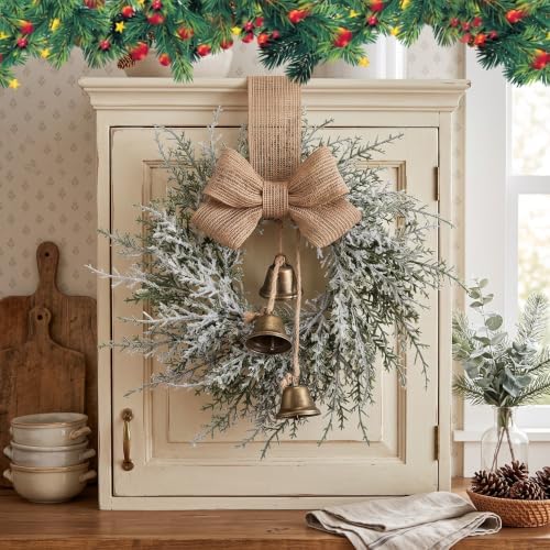 Civaner 8 Pcs 10" Mini Christmas Cabinet Wreaths with Bells and Ribbon