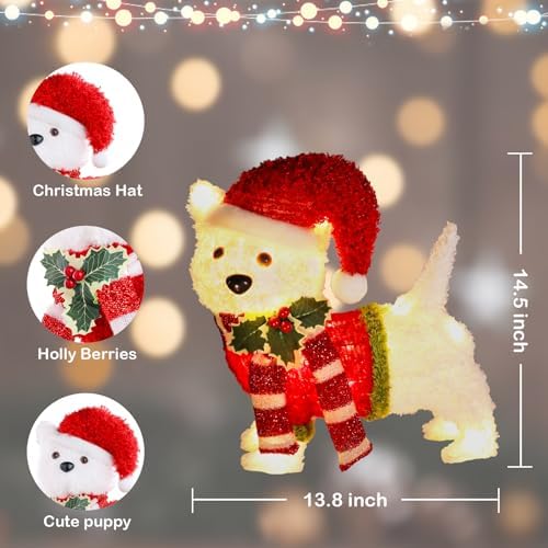 Bshine Lighted Christmas Dog Decor, Pre Lit LED Holiday Display