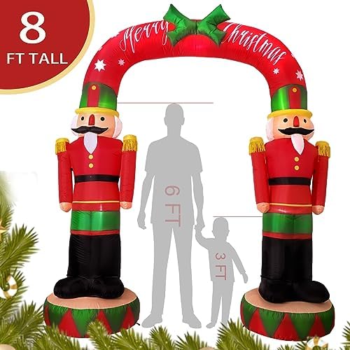OurWarm 8FT Christmas Inflatables Outdoor Decorations, Large Nutcracker Soldier Archway Blow Up Yard Decorations with LED Lights, Giant Inflatable Archway for Outdoor Christmas Holiday Garden Lawn