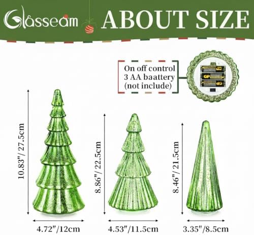 Glasseam Mercury Glass Christmas Tree: Set of 3 Green Christmas Decorations