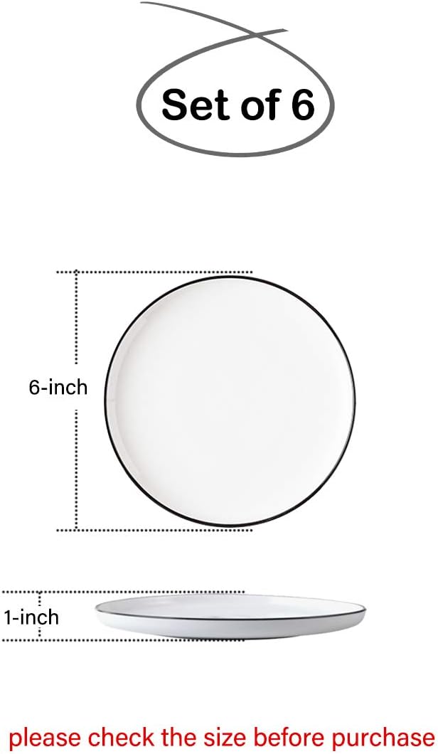 6-inch Small Porcelain Appetizer Plates, White with Black Edges Dinner Side D...