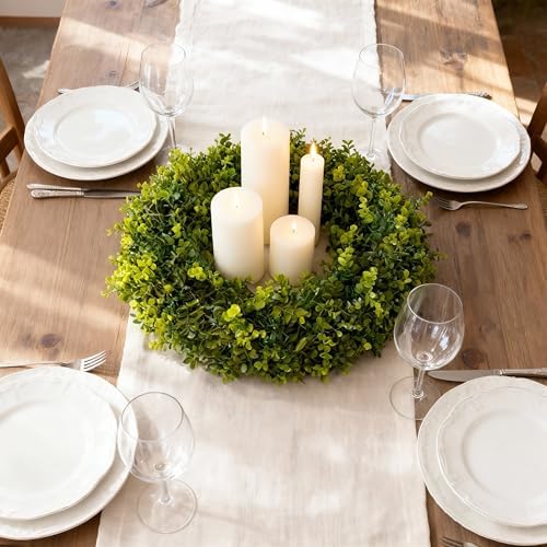 Hiptree 18 Inch Boxwood Wreath for Front Door,Greenery All Year Round