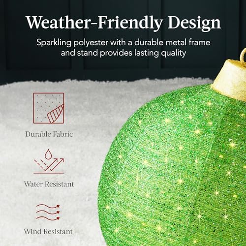 Best Choice Products 2pc Lighted Pop-Up Outdoor Christmas Ornament Set, Holiday Ball Decoration w/ 180 LED Lights, 8 Light Functions - Red/Green
