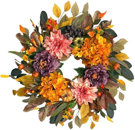 24" Fall Wreaths for Front Door Outside,Autumn Wreath for Home Decoration