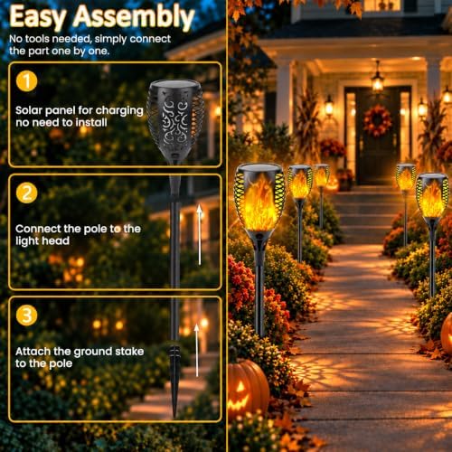 Solar Torch Lights with Flickering Flame Larger Size Halloween Decorations