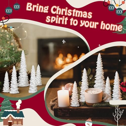 Jetec 5 Pcs Glitter White Resin Christmas Tree Figurines Tabletop Decor
