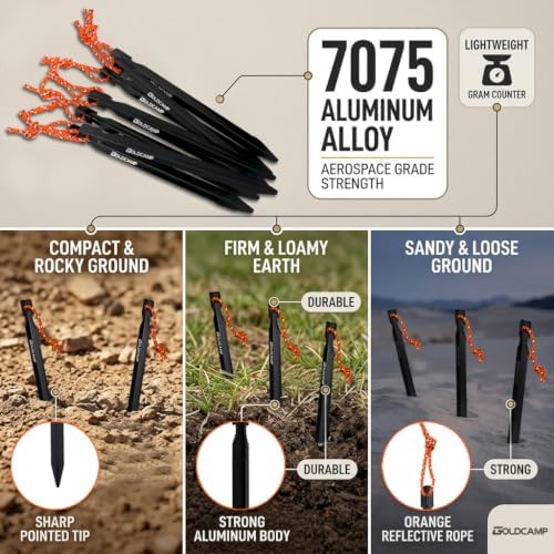 GOLDCAMP Tent Stakes with Hammer Kit, Heavy Duty Camping Stakes Set with Canv...
