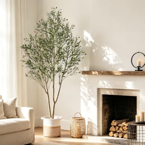7FT Olive Trees Artificial Indoor with Planter&Basket, Tall Faux Olive Tree