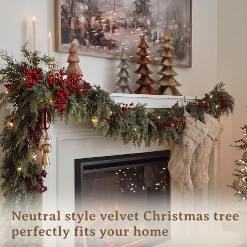 Newwiee 3 Pcs Christmas Velvet Trees Velvet Tabletop,Brown, Gray