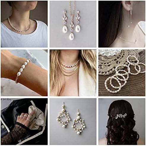 Pearls Beads for Jewelry Making 100pcs 9-10mm Natural Genuine Real Freshwater Cultured Pearl White Rice Oval Loose Gemstone Bead Holes 0.7mm Crafts Necklaces Bracelets Earrings (White, 9-10mm)