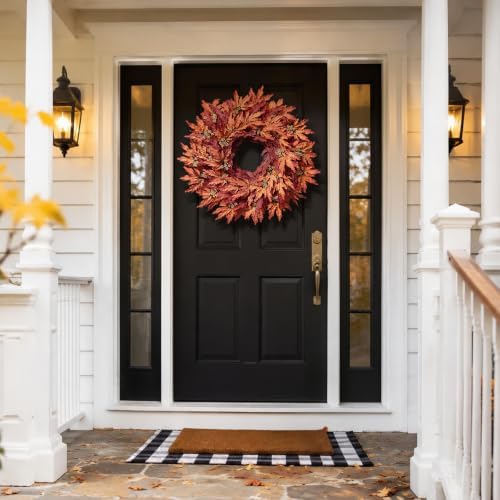 26" Artificial Fall Maple Leaves Wreath for Front Door Decoration (Orange)