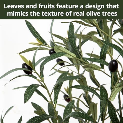 6ft Faux Olive Tree, Artificial Olive Tree Indoor, High Imitation Silk Plant Artificial Plants with Natural Wood Trunk and Lifelike Fruits for Home Office Decor