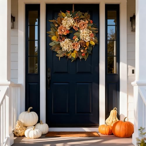 HipTree 24 Inch Fall Hydrangea Peony Wreath for Front Door