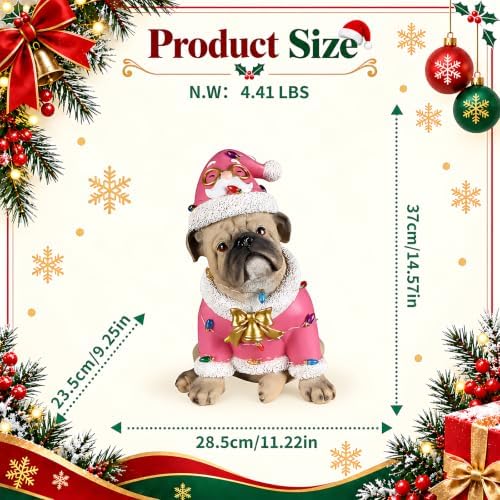 Lighted Christmas Bulldog Statue, Pink Outfit