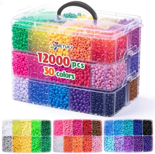 Simetufy 12,000PCS Pony Beads Bulk 30 Colors for Kandi Bracelet Making