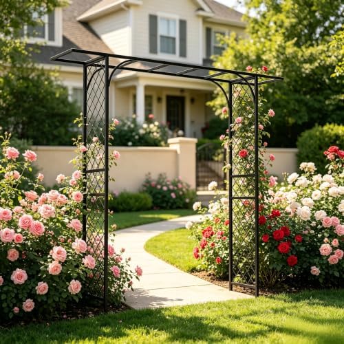 Zhongma Metal Garden Arbor, 83.5'' High x 82.7'' Wide, Outdoor Arch for Climbing Plant, Decorations Pergola
