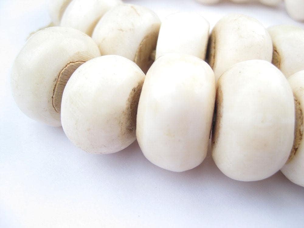 White Bone Beads - Full Strand of Fair Trade African Beads (Large, White)