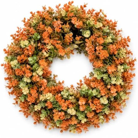 24 Inch Artificial Fall Boxwood Wreaths for Front Door, Foldable