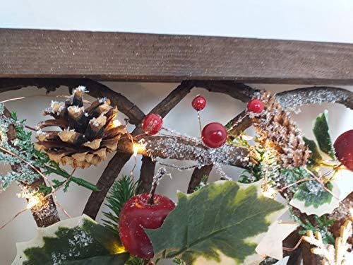 SHATCHI 40cm LED Pre-Lit Decorated with Leaves Pine Cones Berries 3D Nordic Christmas Scene Rectangle Shape Wooden Frame Tabletop Decorations Xmas Ornament Gifts