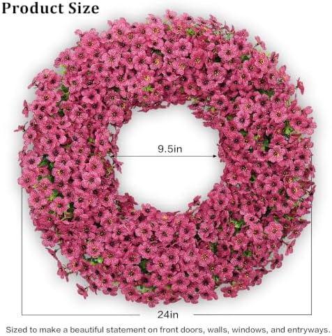 24" Fuchsia Artificial Floral Wreath for Front Door Outside All Seasons