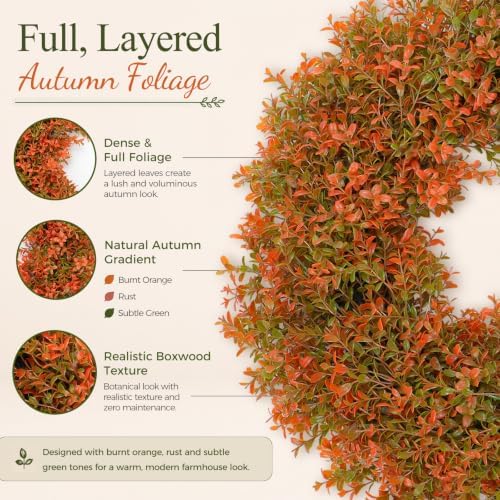 26 Inch Fall Wreaths for Front Door, Large Artificial Fall Boxwood Wreath