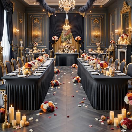 8ft Black Spandex Tablecloth for Rectangle Tables, 4 Pack for Wedding Party