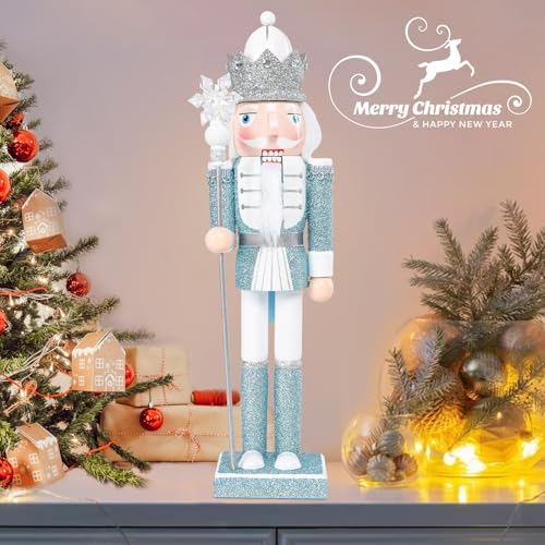 MUMTOP 15 Inch Christmas Nutcracker Decorations,Blue Table Wooden Figures