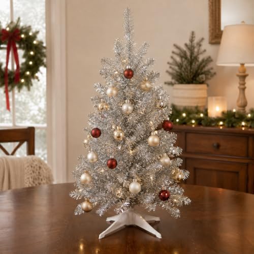 3FT Silver Artificial Small Christmas Tree Mini Tabletop Decor