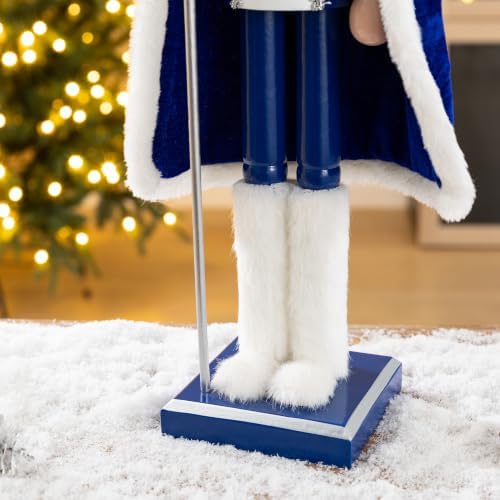 Glitzhome 24" H Wooden Christmas Nutcracker Ornaments Blue King Nutcracker Figurine Christmas Table Decor Traditional Christmas Decor for Tables Desktop Porch Holiday Festive