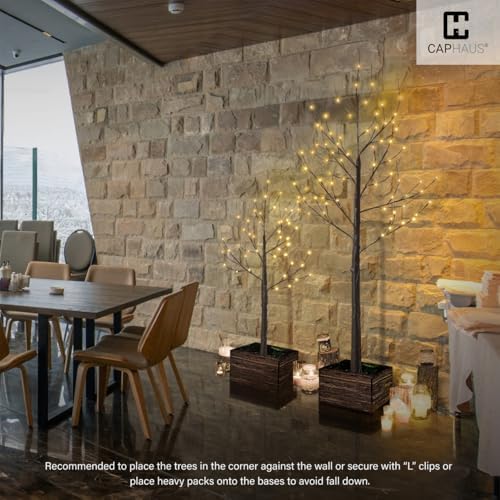 Fencer Wire Set of 3 Brown Birch Trees with Lights, 4/6/8 Ft Pre-Lit Twinkling Twig Trees, Warm White LED, Lighted Birch Trees for Indoor Decor, Light Up Brown Christmas Trees