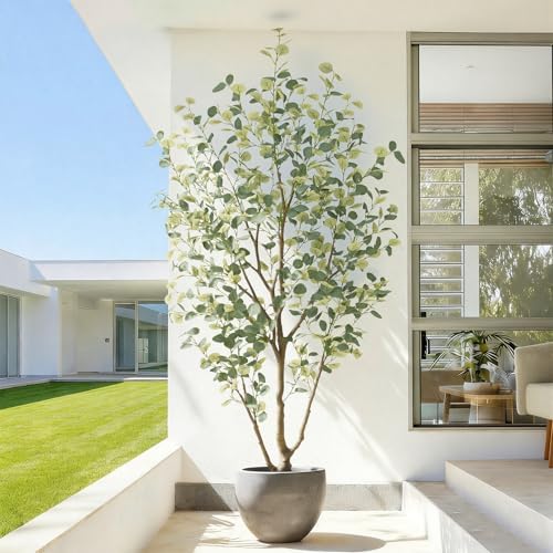 7FT Artificial Eucalyptus Tree Indoor, Faux Eucalyptus Tree with 901 Silk Leaves, Tall Fake Tree - Artificial Tree Indoor for Living Room Office Bedroom Home Decor