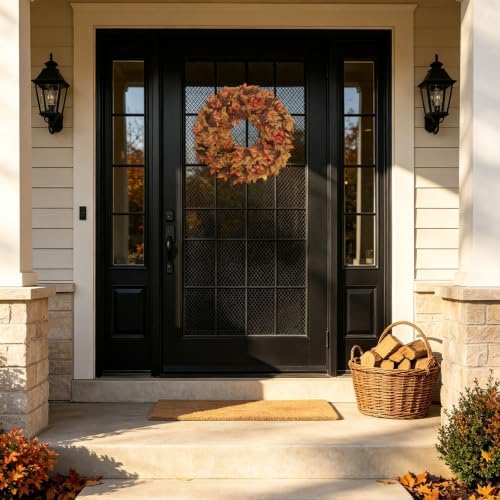 20" Fall Wreath for Front Door, Artificial Maple Leaves Autumn Wreath