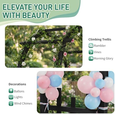 Outvita 7Ft Black Wooden Arbor Arch, Garden Trellis for Climbing Rose Vines