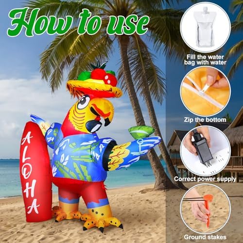 Leyndo 6.56x7.55ft Inflatable Parrot Decorations with LED Lights, Large