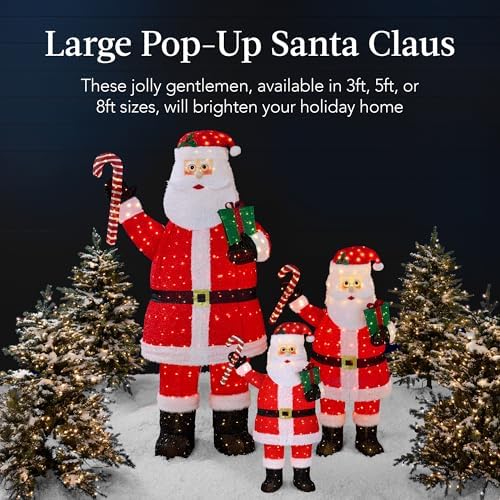 Best Choice Products 5ft Lighted Pop-Up Santa, Large Outdoor Christmas Holiday Decoration w/ 250 LED Lights, Twinkling Candy Cane, Gift Box, Hat