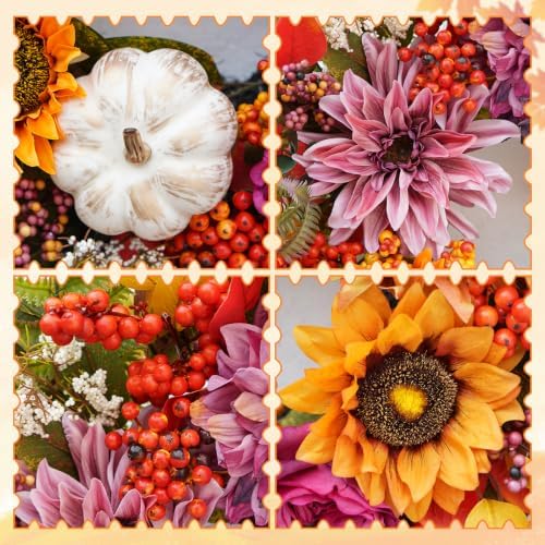 Fall Wreaths for Front Door 24" Vintage Purple Autumn Harvest Wreath