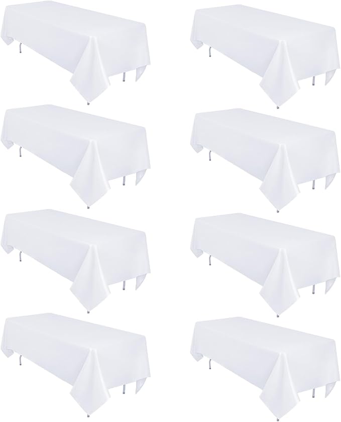 8 Pack White Table Cloth 60 x 102 Inch Rectangular Tablecloths for 6 Foot Rectangle Tables, Wrinkle Resistant White Tablecloth Washable Polyester Fabric Table Covers for Party Wedding Banquet