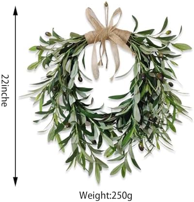 22 Inch Lifelike Faux Heart Shaped Olive Wreath for Front Door